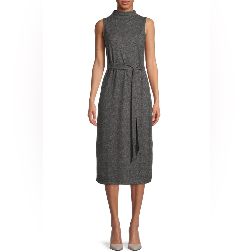 Time and Tru Women's Grey Sleeveless Mock Neck Knit Dress Size Medium